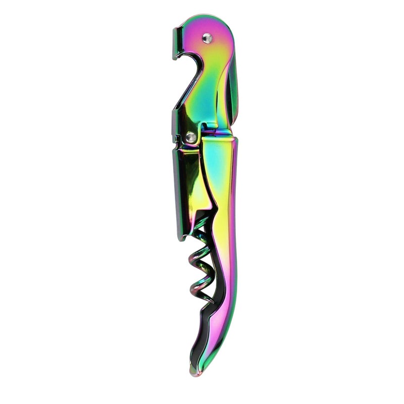 Oenophilia Duo-Lever Professional Waiters Corkscrew, Wine Opener and Foil Cutter, Bottle Opener - Plated, Iridescent Rainbow - Image 2